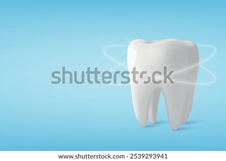 Vector 3D Realistic Healthy Shining Tooth Isolated on Blue Background. Dental Care Concept. Medical Design Template, Clipart, Mockup. Dentistry, Healthcare, Oral Hygiene Illustration