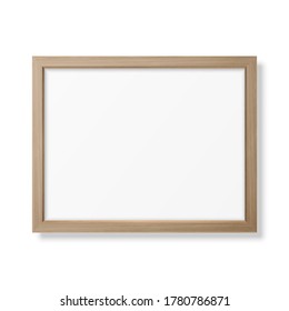 Vector 3d Realistic Horizontal Brown Wooden Simple Modern Frame Icon Closeup Isolated on White Background. It can be used for presentations. Design Template for Mockup, Front View