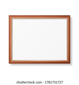 Vector 3d Realistic Horizontal Brown Wooden Simple Modern Frame Icon Closeup Isolated on White Background. It can be used for presentations. Design Template for Mockup, Front View