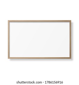 Vector 3d Realistic Horizontal Brown Wooden Simple Modern Frame Icon Closeup Isolated on White Background. It can be used for presentations. Design Template for Mockup, Front View