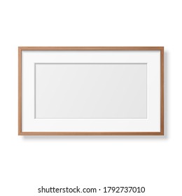 Vector 3d Realistic Horizontal Brown Wooden Simple Modern Frame Icon Closeup Isolated on White Background. It can be used for presentations. Design Template for Mockup, Front View