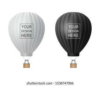 Vector 3d Realistic Hot Air Balloon Icon Set Isolated on White Background. Design Template for Mockup, Branding. 