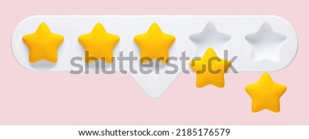 Vector 3d realistic illustration of 5 stars feedback, evaluation of a product or service on a pink background. Two stars are falling from the scoreboard.