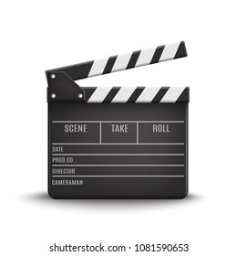 Vector 3d realistic illustration of open movie Clapperboard or clapper isolated on background