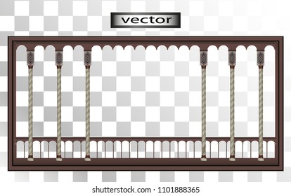 Vector 3D, realistic illustrations with stone columns, Oriental, vintage styles, panoramic window, veranda of twisted columns design of the opening isolated on a transparent background.