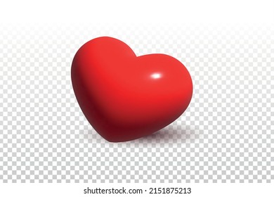 Vector 3D realistic isolated Red Heart on the transparent background.