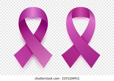 Vector 3d Realistic Lavender Purple Ribbon Set. Cancer Awareness Symbol Closeup. Cancer Ribbon Template. World Cancer Day Concept