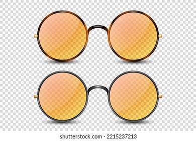 Vector 3d Realistic Leopard, Black Round Frame Glasses Set with Orange Transparent Glass Isolated, Eyeglasses for Women and Men, Accessory. Optics, Lens, Vintage, Trendy Glasses. Front View