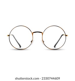 Vector 3d Realistic Leopard Color Round Frame Glasses. Colorless Transparent Sunglasses for Women and Men, Accessory. Optics, Lens, Vintage, Trendy Glasses. Front, Front View