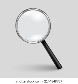 Vector 3d Realista Vidrio de Magnificación o Icono de Loup Cerrado Aislado. Plantilla de diseño de icono de vidrio de aumento para gráficos. Vista frontal