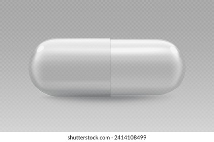 Vector 3d Realistic  Medical Pill. Trasparent Oval Capsule, Pharmaceutical Tablet. Closeup top view isolated pill. Medicine, health concept