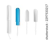 Vector 3d Realistic Menstrual Hygiene Cutton Tampons Icon Set Closeup Isolated. Feminine Hygiene Icons. Design Template of Hygienic Tampon Front View. The concept of Women s Health, Hygiene