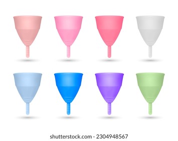 Vector 3d Realistic Menstrual Hygiene Silicone Cup Icon Set Closeup Isolated. Feminine Hygiene Icons. Front View. The concept of Women s Health, Hygiene