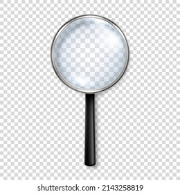 Vector 3d Realistic Metal, Plastic Magnifying Glass or Loup Icon Closeup Isolated. Design Template of Magnifying Glass, Loupe for Graphics. Top View