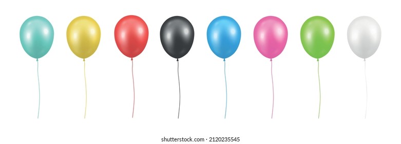 Vector 3d Realistic Metallic Glossy Helium Balloons Set Closeup Isolated. Different Colors Balloons. Baloon Illustration. Decorations for Holiday, Birthday Party, Anniversary Card, Celebration Design