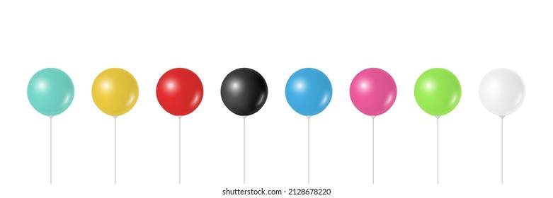Vector 3d Realistic Metallic Glossy Helium Balloons Set Closeup Isolated. Different Colors Balloons. Baloon Illustration. Decorations for Holiday, Birthday Party, Anniversary Card, Celebration Design