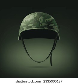 Vector 3d Cierre Realista De Cascos Militares. Casco, símbolo del ejército de defensa y protección. Plantilla de diseño de casco de soldado