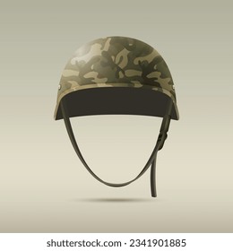 Vector 3d Cierre Realista De Cascos Militares. Casco, símbolo del ejército de defensa y protección. Plantilla de diseño de casco de soldado