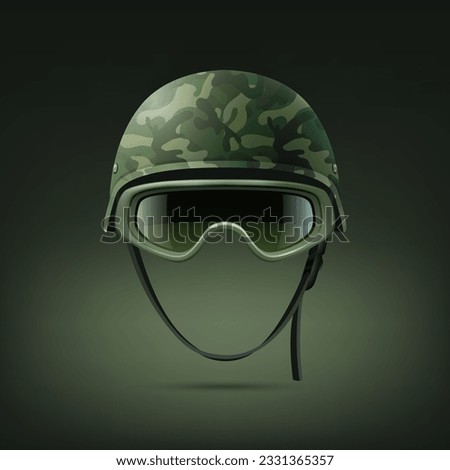 Vector 3d Realistic Military Helmet with Protect Glasses Icon Set Closeup. Helmet, Army Symbol of Defense and Protect. Soldier Helmet Design Template