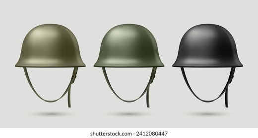 Vector 3d Realista Protección Militar Casco Cerrado Aislado. Casco, símbolo del ejército de defensa y protección. Plantilla de diseño de casco de soldado