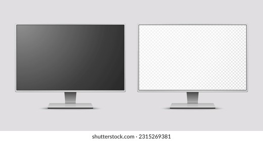 Vector 3d Realistic Modern TV Screen. Minimalistic Stylish Lcd Panel, Led TV Frame. Large Computer Monitor Display Design for Mockup. Blank Television Template. Catalog, Web Site Concept. Front View