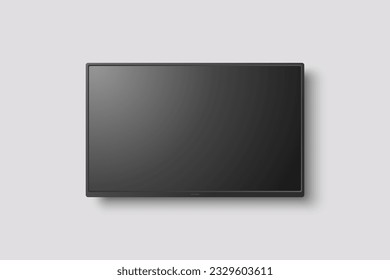 Pantalla de televisión moderna y realista Vector 3d. Panel Lcd Minimalista Y Elegante, Marco Led TV. Diseño de pantalla de monitor de computadora grande para la recolección de imágenes. Plantilla de televisión en blanco. Catálogo, Concepto de sitio Web. Vista frontal