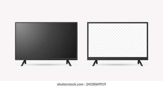 Pantalla de televisión moderna y realista Vector 3d. Panel Lcd Minimalista Y Elegante, Marco Led TV. Diseño de pantalla de monitor de computadora grande para la recolección de imágenes. Plantilla de televisión en blanco. Catálogo, Concepto de sitio Web. Vista frontal