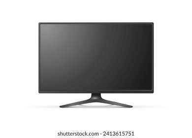 Pantalla de televisión moderna y realista Vector 3d. Panel Lcd Minimalista Y Elegante, Marco Led TV. Diseño de pantalla de monitor de computadora grande para la recolección de imágenes. Plantilla de televisión en blanco. Catálogo, Concepto de sitio Web. Vista frontal