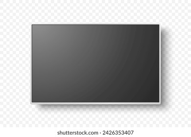 Vektor-3D-realistische moderne TV-Bildschirm. Minimalistisches stilvolles LCD-Panel, LED-TV-Rahmen. Großer Computermonitor Display Design für Mockup. Leere Fernsehvorlage. Katalog, Website-Konzept. Vorderansicht