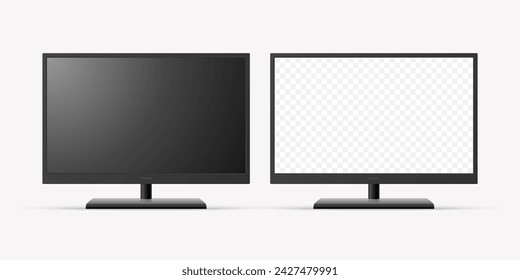 Vector 3d Realistic Modern TV Screen. Minimalistic Stylish Lcd Panel, Led TV Frame. Large Computer Monitor Display Design for Mockup. Blank Television Template. Catalog, Web Site Concept. Front View