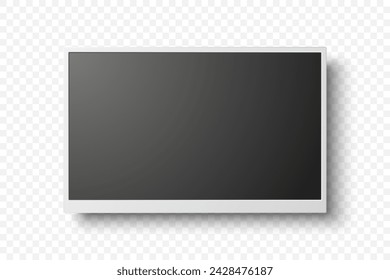 Vector 3d Realista Moderno Pantalla de TV. Panel Lcd De Estilo Minimalista, Marco Led TV. Diseño de pantalla de monitor de computadora grande para maquetas. Plantilla de televisión en blanco. Catálogo, Concepto De Sitio Web. Vista frontal