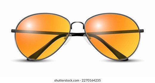Vector 3d Realistic Modern Unisex Frame Glasses. Black Color Frame. Orange Transparent Sunglasses for Women and Men, Accessory. Optics, Lens, Vintage, Trendy Glasses. Front View