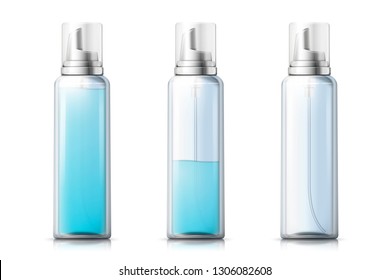 Vector 3d realistic mousse bottle with liquid gel inside, isolated on white background. Mock-up for product package branding.