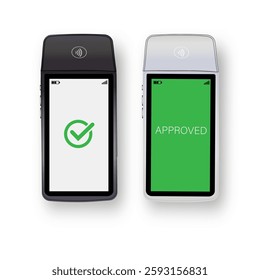 Vector 3D Realistic NFC Payment Terminal. Credit Card. Payment Machine. Template for Bank Payment Contactless Terminal. POS Terminal.