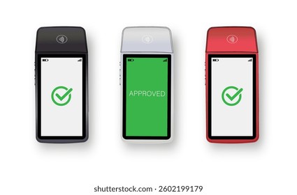 Vector 3D Realistic NFC Payment Terminal. Credit Card. Payment Machine. Template for Bank Payment Contactless Terminal. POS Terminal.