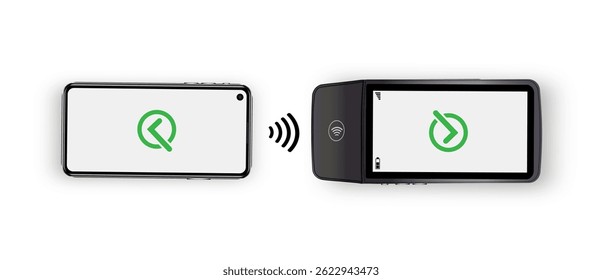 Vector 3D Realistisches NFC Zahlungsterminal. Kreditkarte. Zahlungsautomat. Vorlage für kontaktloses Bankzahlungsterminal. POS-Terminal.