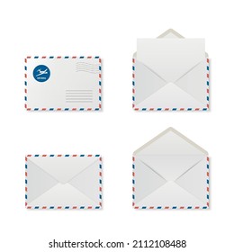 Vector 3d Realistic Open, Closed White Envelope Set. Isolated Envelopes. Blank, Empty Paper Sheet, Invitation, Message, Letter, Document. Design Template for Mockup. Envelope Closeup, Top View