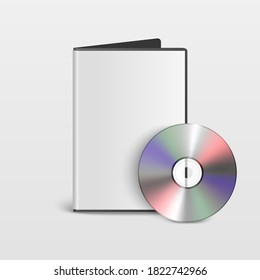 Vector 3d Realistic Opened CD, DVD with Cover Box Set Closeup Isolated on White Background with Reflection. Design Template for Mockup. CD Packaging Copy Space. Front View