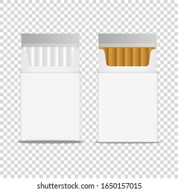 Vector 3d Realistic Opened Clear Blank Cigarette Pack Box Icon Set Closeup Isolated on Transparent Background. Design Template. Smoke Problem Concept,Tobacco, Cigarette Mockup