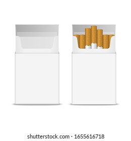 Vector 3d Realistic Opened Clear Blank Empty And With Cigarettes Pack Box Set Isolated On White Background. Design Template. Smoke Problem Concept,Tobacco, Cigarette Mockup