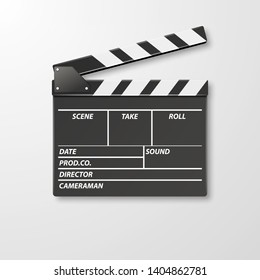Vector 3d Realistic Opened Movie Film Clap Board Icon Closeup Isolated on White Background. Design Template of Clapperboard, Slapstick, Filmmaking Device. Top View