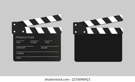 Vector 3d Realistic Opened Movie Film Clap Board Symbol Nahaufnahme einzeln auf transparentem Hintergrund. Design-Template von Clapperboard, Slapstick, Filmmaking Gerät. Vordere Ansicht. Vektor 10 eps.