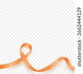 Vector 3d Realistic Orange Cancer Awareness Ribbon. Blank Square Banner with Isolated Symbol for Leukemia, Multiple Sclerosis, Kidney Cancer. Orange Support Loop for Campaign, Charity, Hope