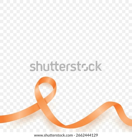 Vector 3d Realistic Orange Cancer Awareness Ribbon. Blank Square Banner with Isolated Symbol for Leukemia, Multiple Sclerosis, Kidney Cancer. Orange Support Loop for Campaign, Charity, Hope
