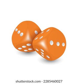 Vector 3d Realistic Orange Game Dice with White Dots Set Closeup Isolated on White Background. Game Cubes Couple for Gambling in Different Positions, Casino Dices, Round Edges