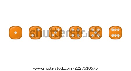 Vector 3d Realistic Orange Game Dice Icon Set Closeup Isolated. Game Cubes for Gambling, Casino Dices From One to Six Dots, Round Edges