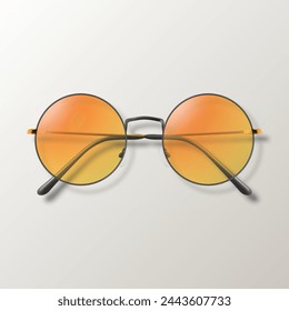 Vector 3d Realistic Orange Round Frame Glasses Isolated. Sunglasses, Lens, Vintage Eyeglasses in Top View. Design Template for Optics and Eyewear Branding Concept