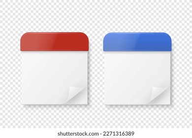 Vector 3d Papel Realista Clásico Simple Minimalista Rojo y Azul Icono de Calendario Colocación Aislado en Fondo Blanco. Plantilla de diseño para tarjeta de vacaciones, pancarta, calendario de pared
