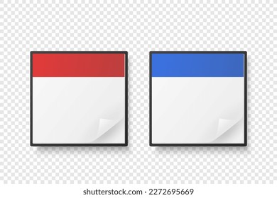 Vector 3d Realistic Paper Classic Simple Minimalistic Red and Blue Calendar Icon Set Closeup Isolated on White Background. Design Template for Holiday Card, Banner, Wall Calendar