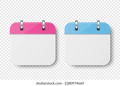 Vector 3d Realistic Paper Classic Simple Minimalistic Blue and Pink Calendar Icon Set Einzeln auf weißem Hintergrund. Design-Vorlage für Feiertagskarte, Banner, Wall-Kalender